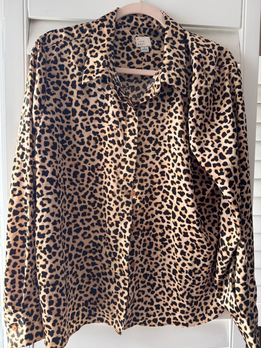 a new day Leopard Print Button-Up Blouse in Tan and Black